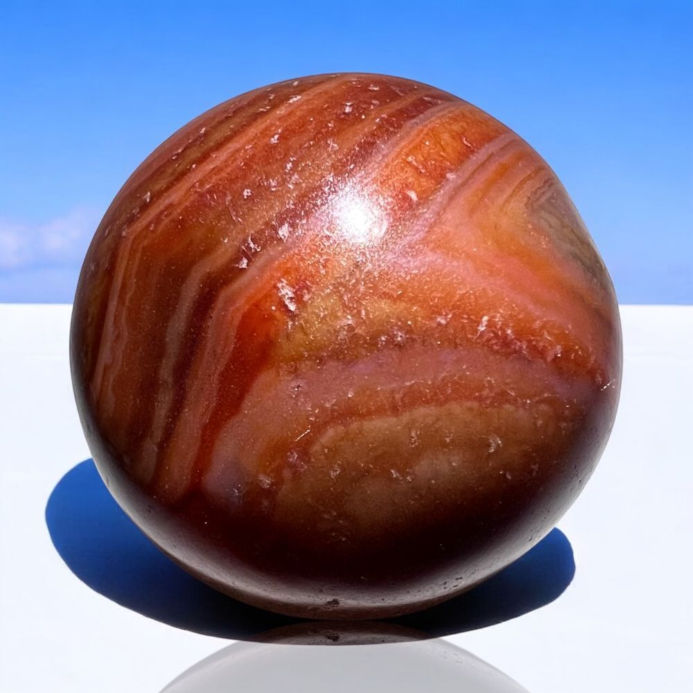 Carnelian Agate Crystal Marble Sphere